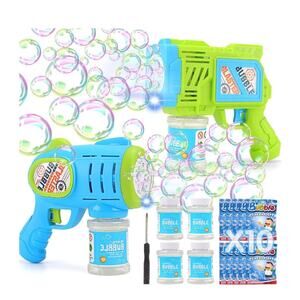 2 Pack Bubble Gun Machine Automatic Light Up, 4 Bottles 10 Bags Refill Solution